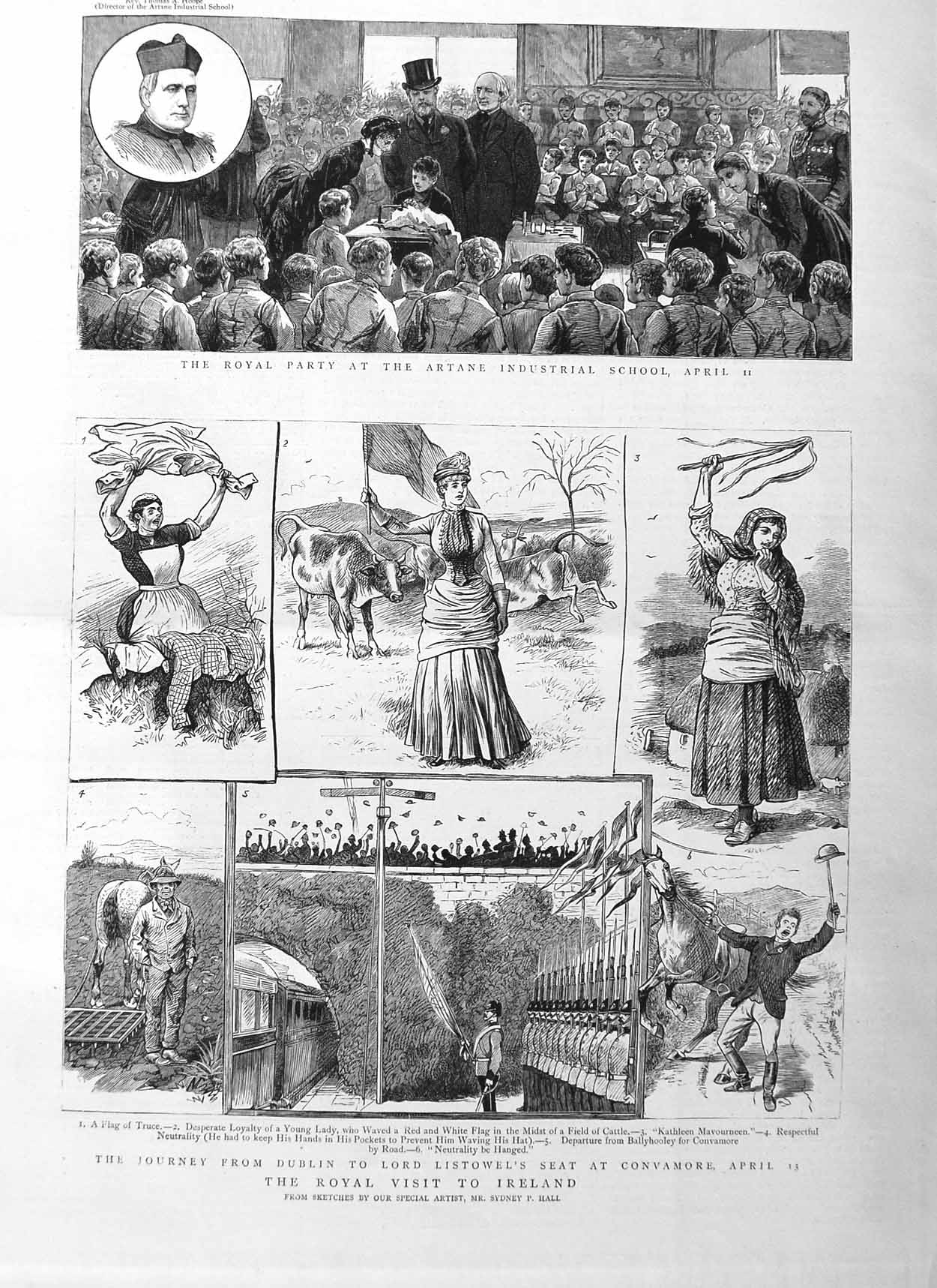 Original Old Antique Print 1885 Royal Ireland Listowel Convamore Artane Hoope