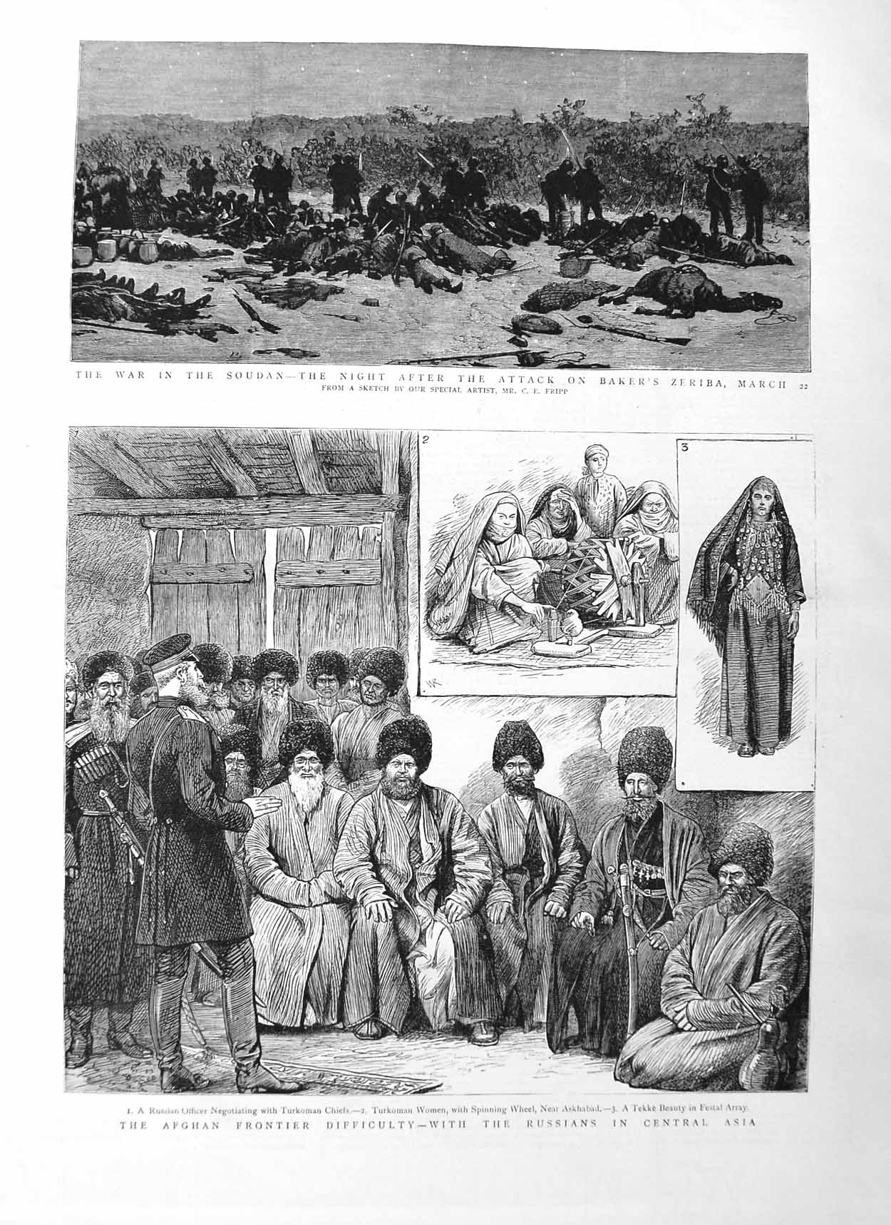 Original Old Antique Print 1885 War Soudan Baker'S Zeriba Russian Army Asia 19th