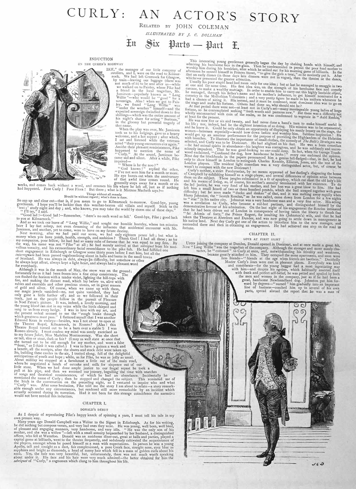 Original Old Antique Print 1885 Illustration Story Curly Theatre Stage 19th