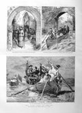 Old Antique Print 1885 Princess Wales Ireland Killarney Abbey Boat River 19th