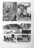 Original Old Antique Print 1885 Ireland Ardagh Mill Flags Kilmackow Belfast War