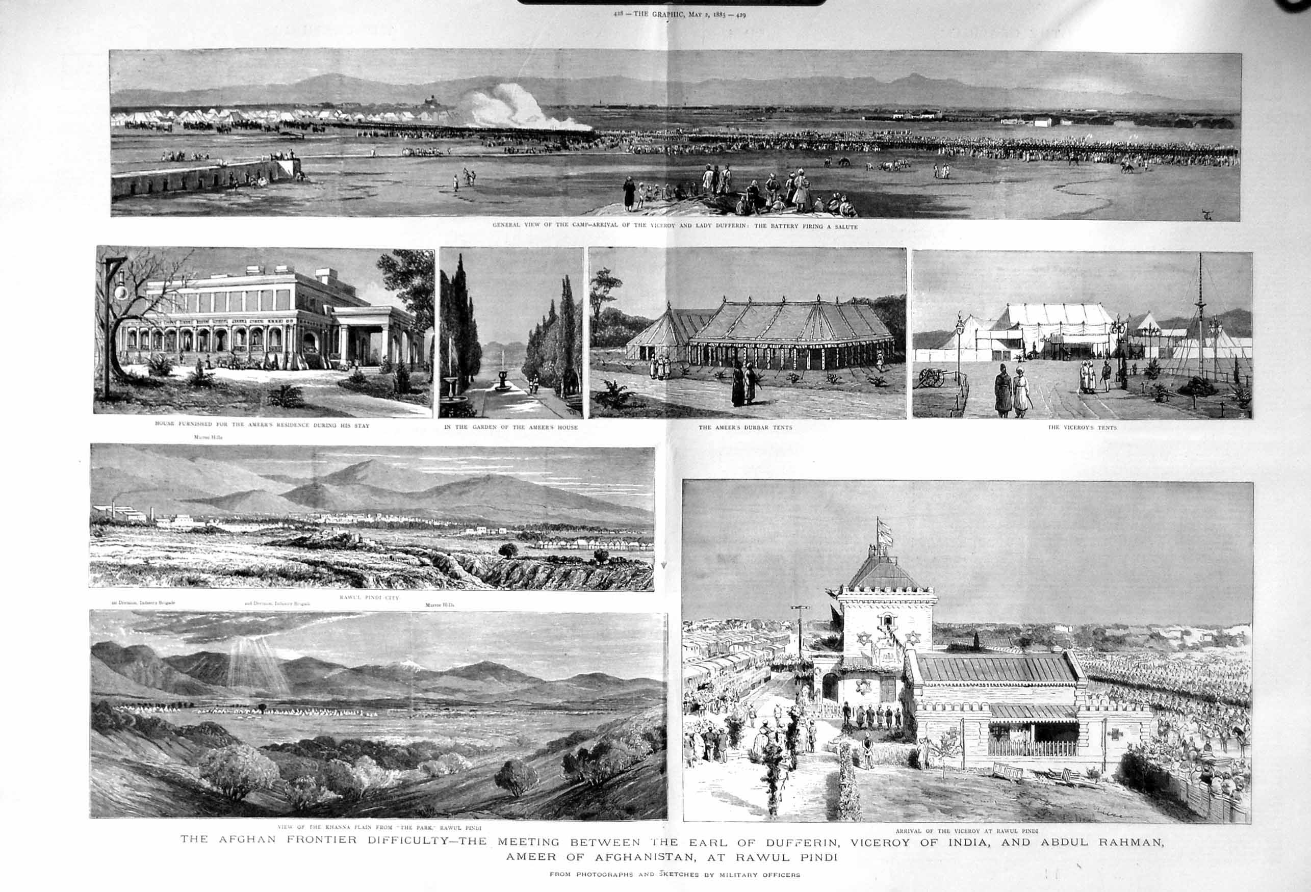 Original Old Antique Print 1885 Afhgan War Dufferin Viceroy India Rahman Pindi