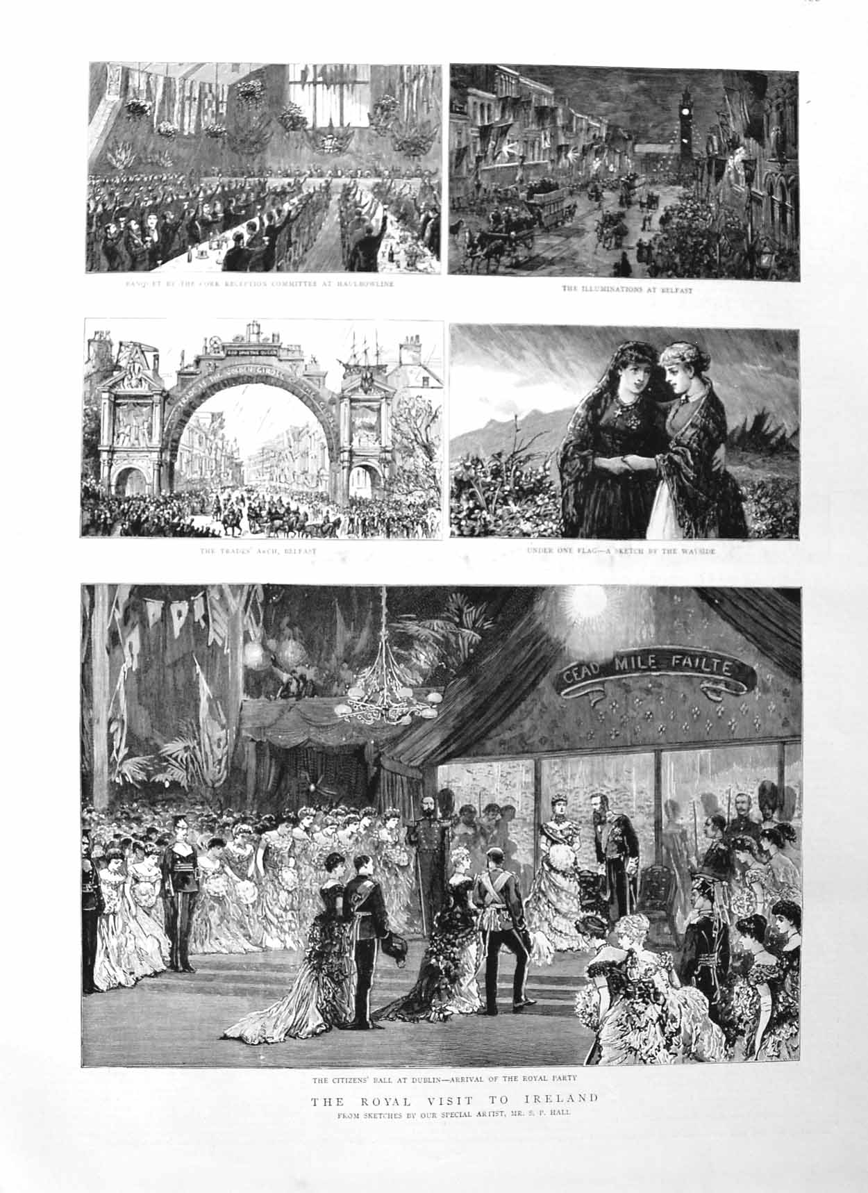 Old Antique Print 1885 Royal Party Ireland Dublin Arch Belfast Cork Art 19th