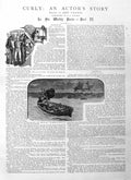Old Antique Print 1885 Illustration Story Curly Horses Stormy River Boat 19th