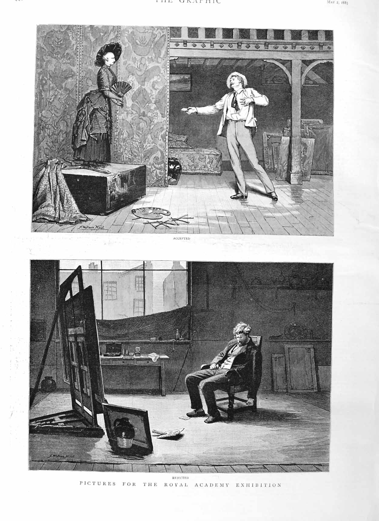 Original Old Antique Print 1885 Artist Royal Academy Paintings Studio F 19th