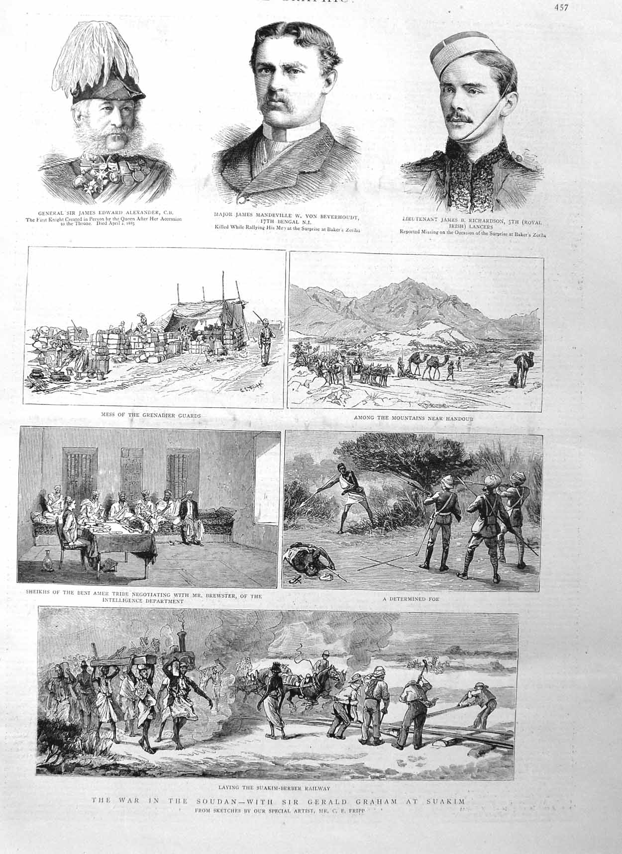 Old Antique Print 1885 War Soudan Suakim Berber Railway Richardson Major 19th