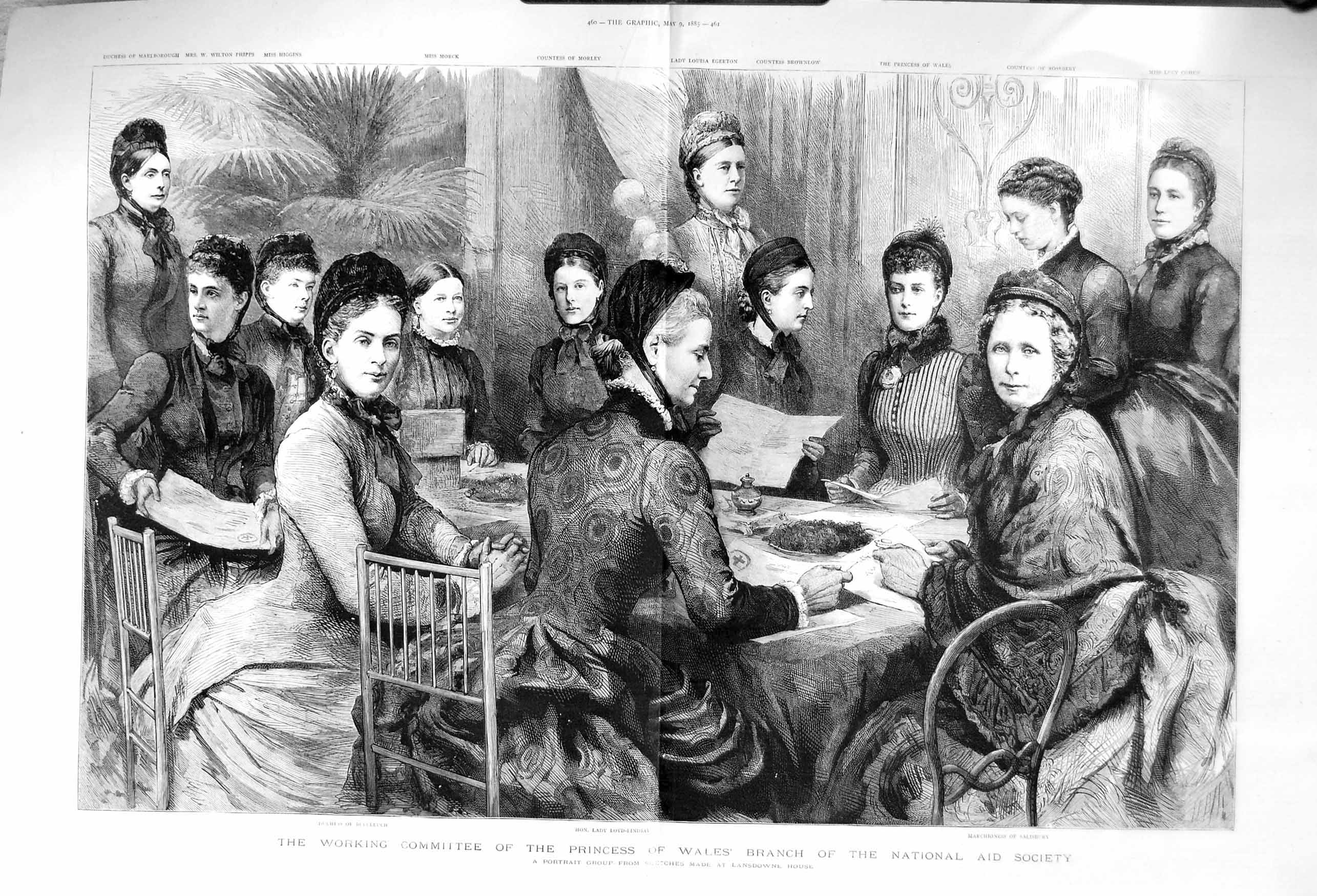 Antique Old Print 1885 Duchess Buccleuch Loyd-Lindsay Salisbury Committee 19th