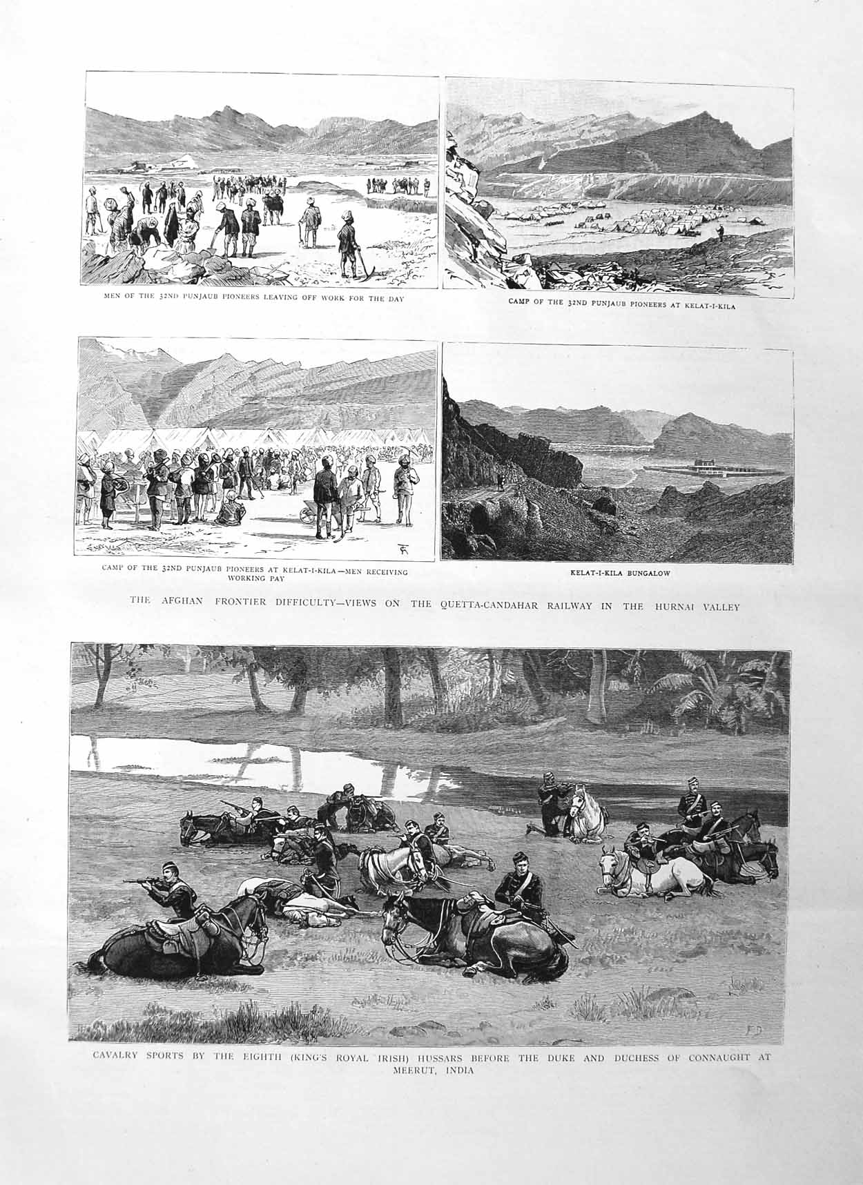 Original Old Antique Print 1885 Siers Sports War Duke Connaught India Punjaub