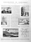 Original Old Antique Print 1885 Indo-China Kiang Hsen Tum-Tap-Tow Map R 19th