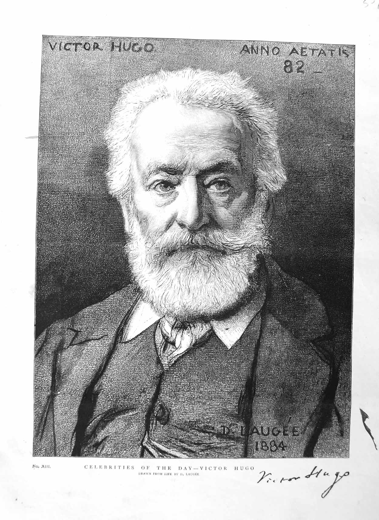 Original Old Antique Print 1885 Portrait Victor Hugo Fine Art 19th