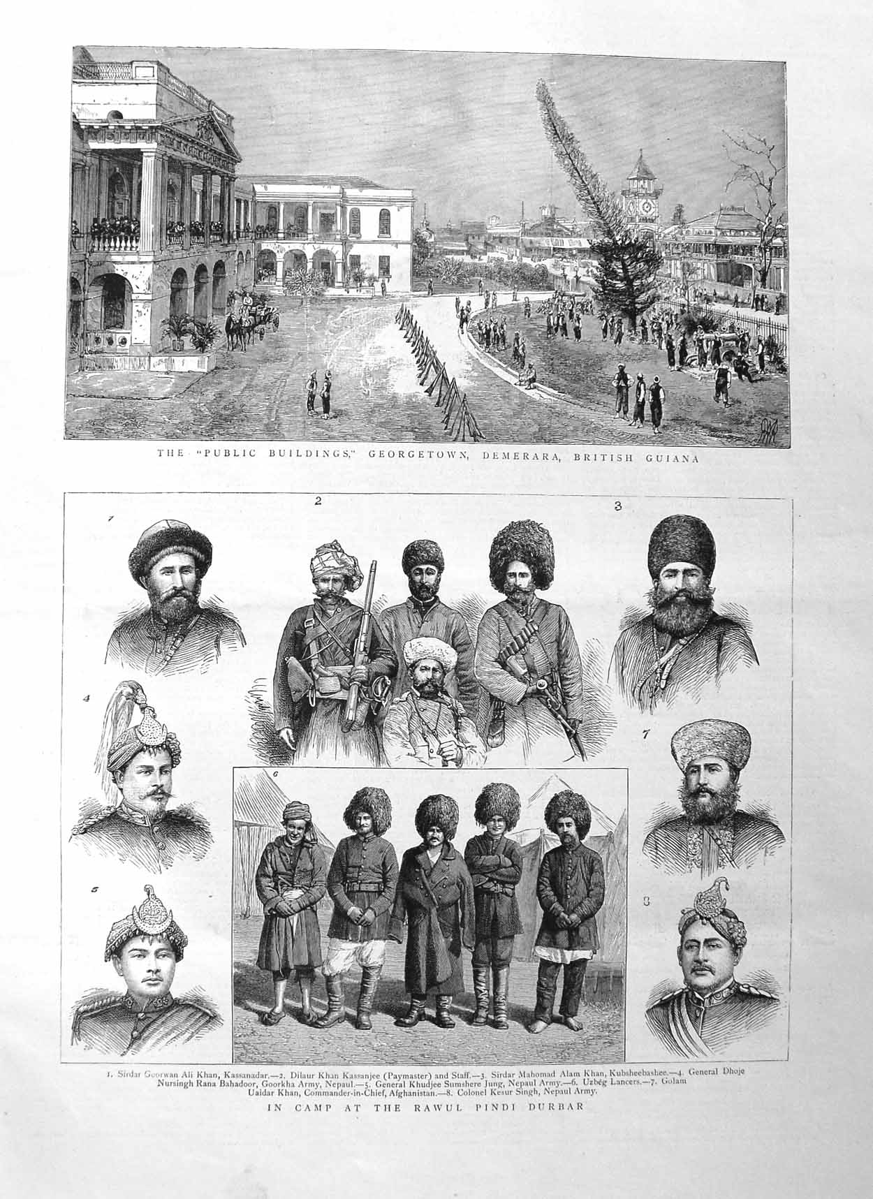 Original Old Antique Print 1885 Camp Rawul Pindi Durbar British Guiana D 19th