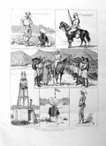 Old Antique Print 1885 Suakim War Railway Mounted Infantry Zeriba Natives 19th