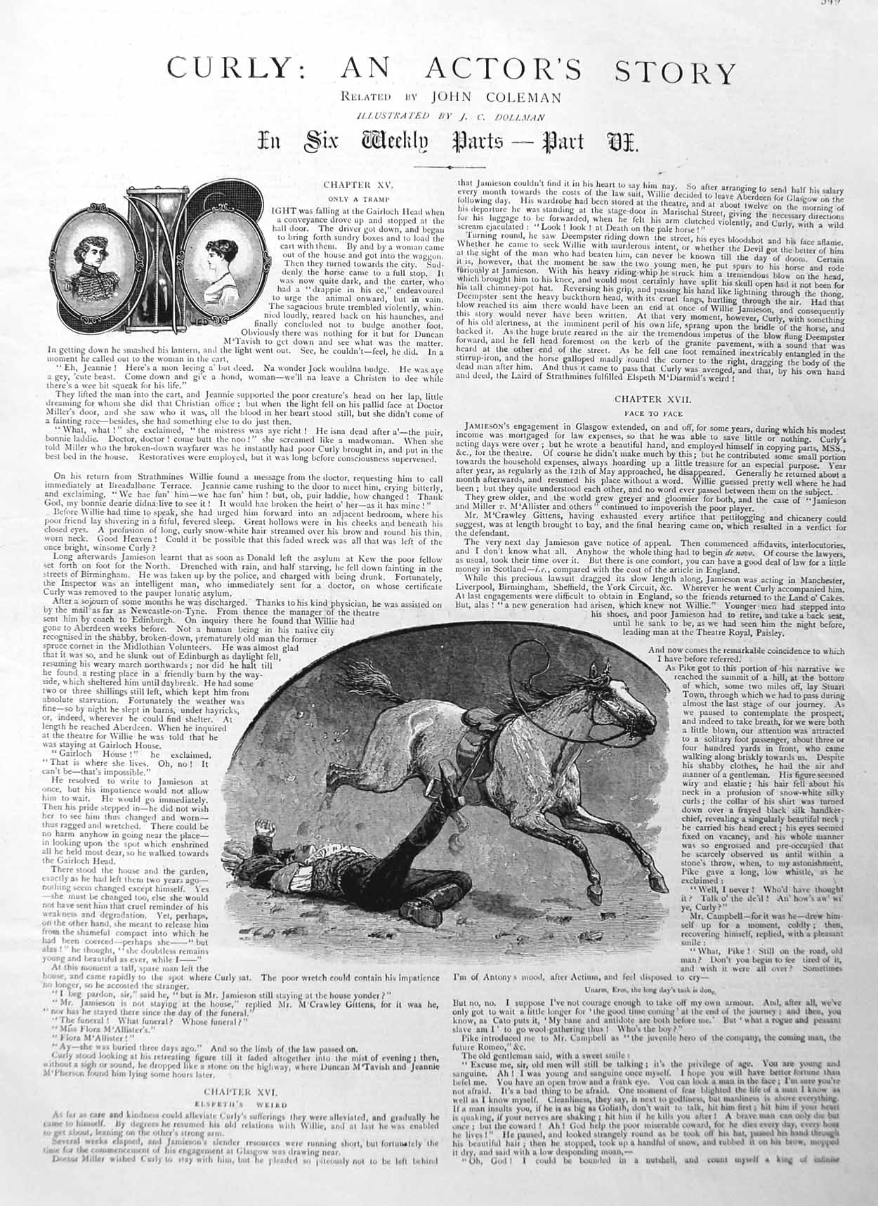 Original Old Antique Print 1885 Illustration Story Curly Man Falle Victorian