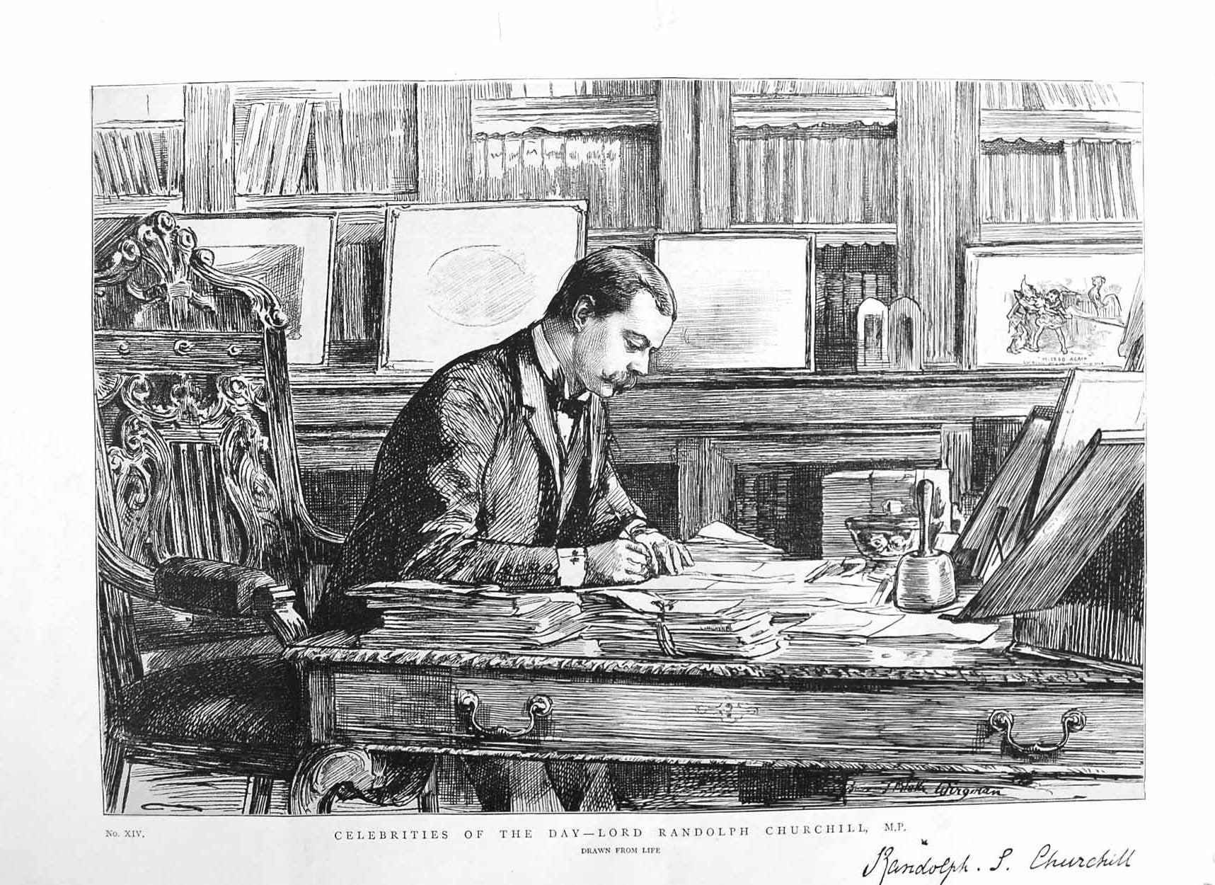 Original Old Antique Print 1885 Sepia Portrait Lord Randolph Churchill 19th