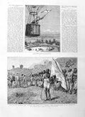 Old Antique Print 1885 Charles Warren Balloon Wolseley Native Tribe War 19th