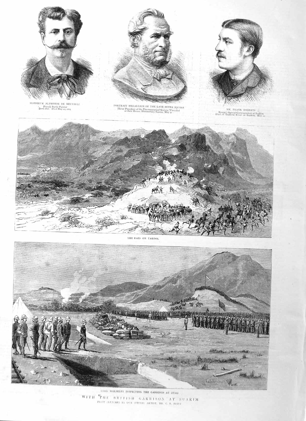 Original Old Antique Print 1885 British Army Suakim Wolseley Otao Takool Squire