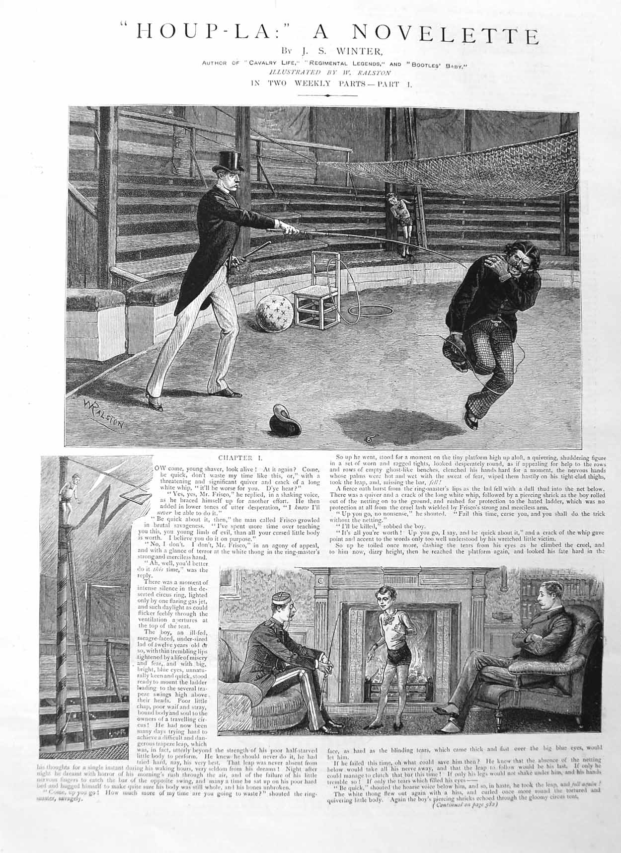Original Old Antique Print 1885 Circus Man Story Houp-La Novelette Victorian