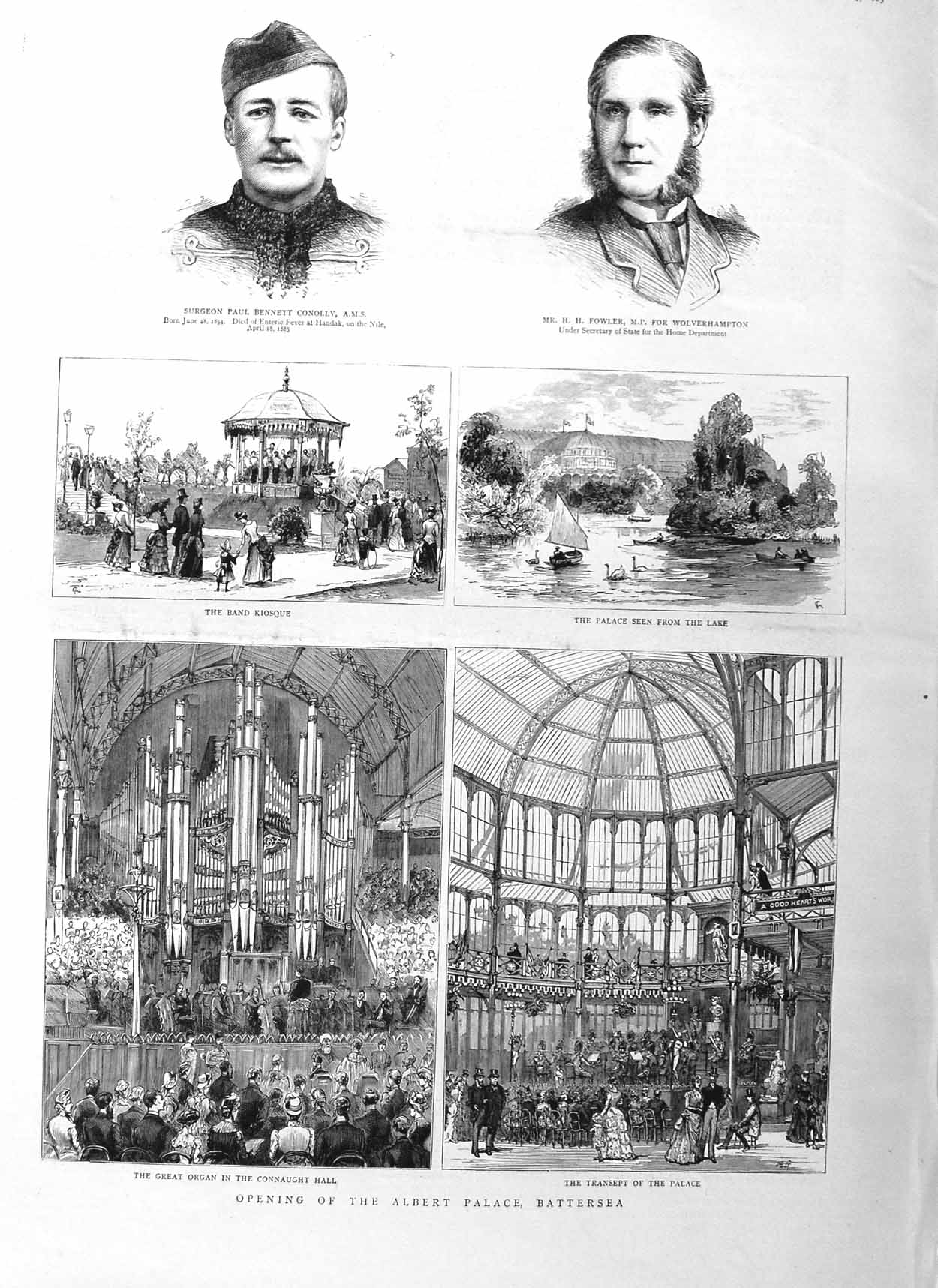 Original Old Antique Print 1885 War Connolly Fowler Albert Palace Ba Victorian
