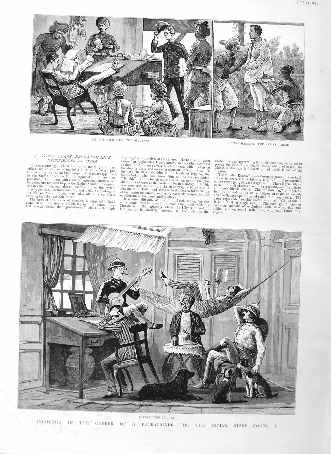 Original Old Antique Print 1885 India Career Probationer Indian Staff Corps War
