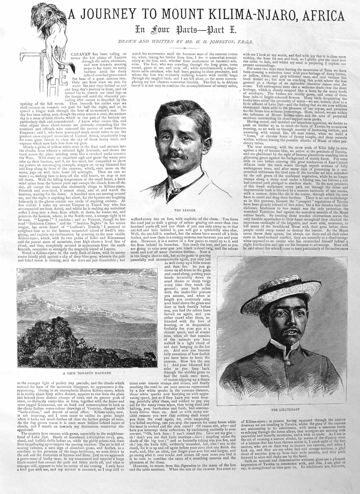 Old Antique Print 1885 First Part Journey Mount Kilimanjarno Africa Meru 19th