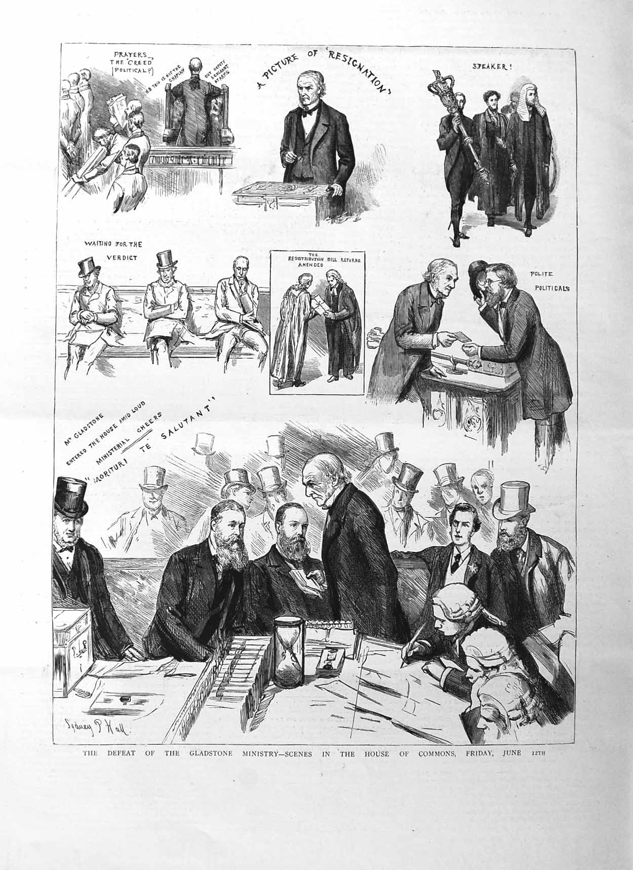 Old Antique Print 1885 Gladstone Ministry Scenes House Commons Politician 19th