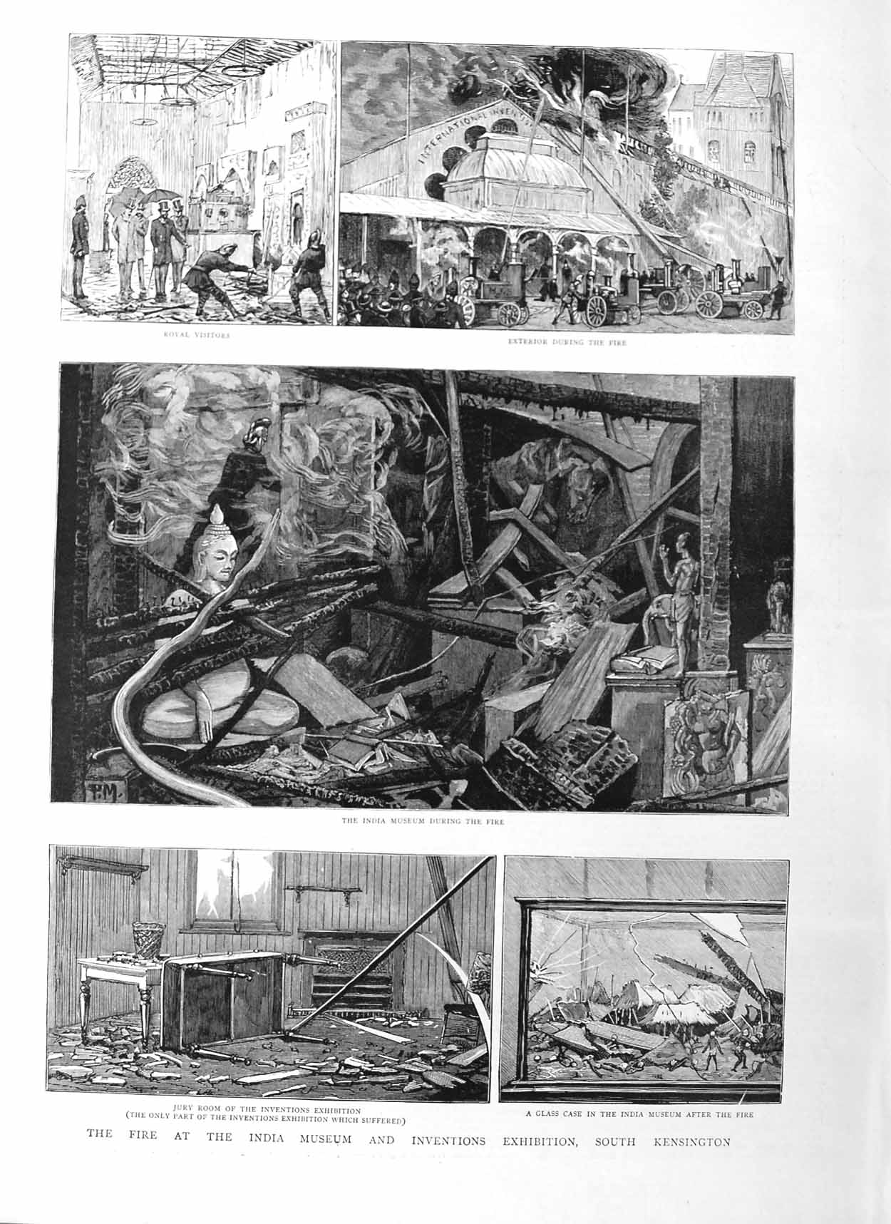 Original Old Antique Print 1885 Fire India Museum Kensington London Jury Room