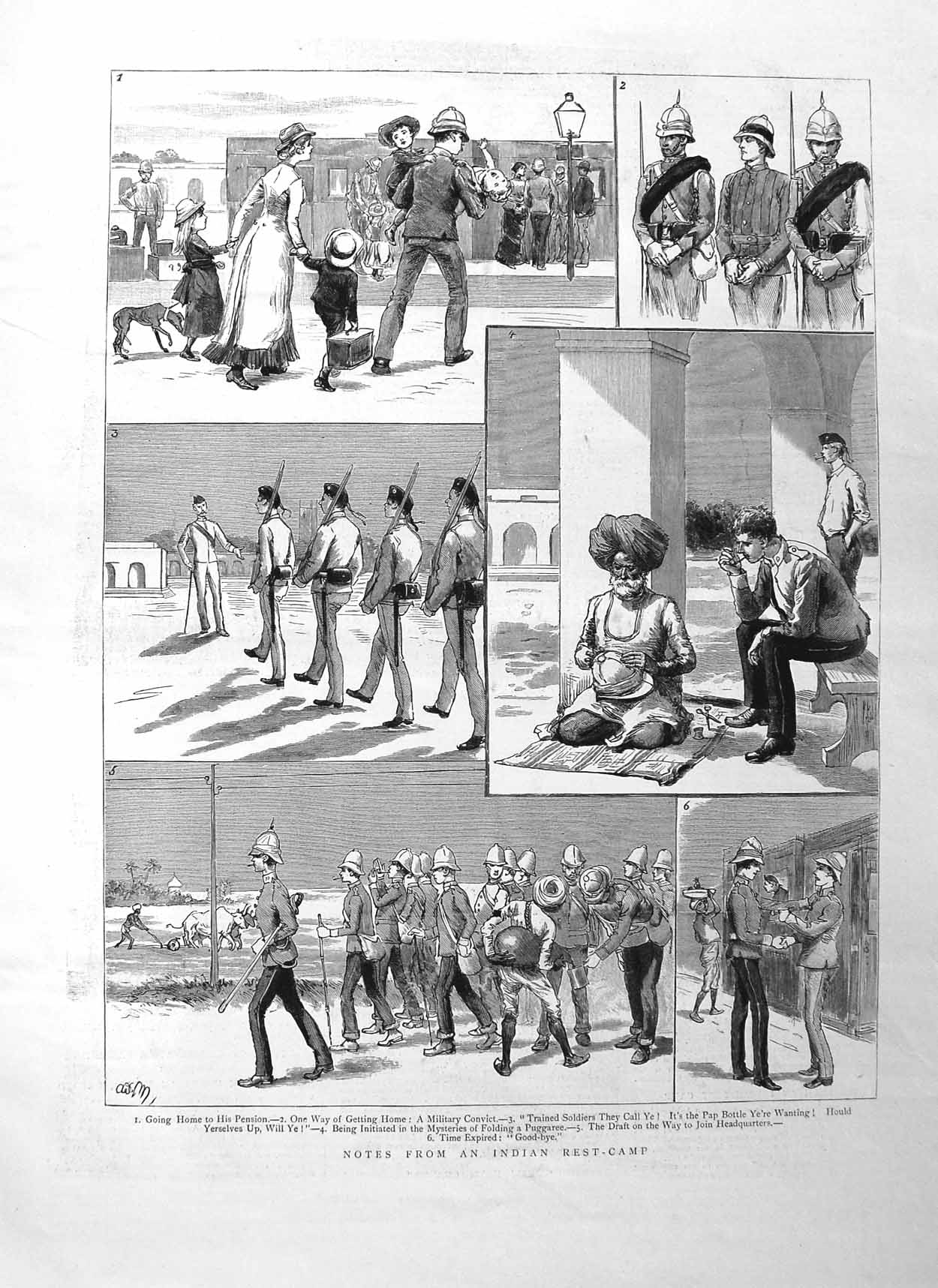 Original Old Antique Print 1885 Indian Rest Camp War Siers Railway Train Family