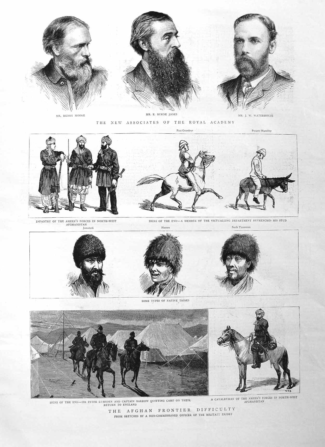 Old Antique Print 1885 Afghan War Barrow Native Tribes Moore Jones Horses 19th
