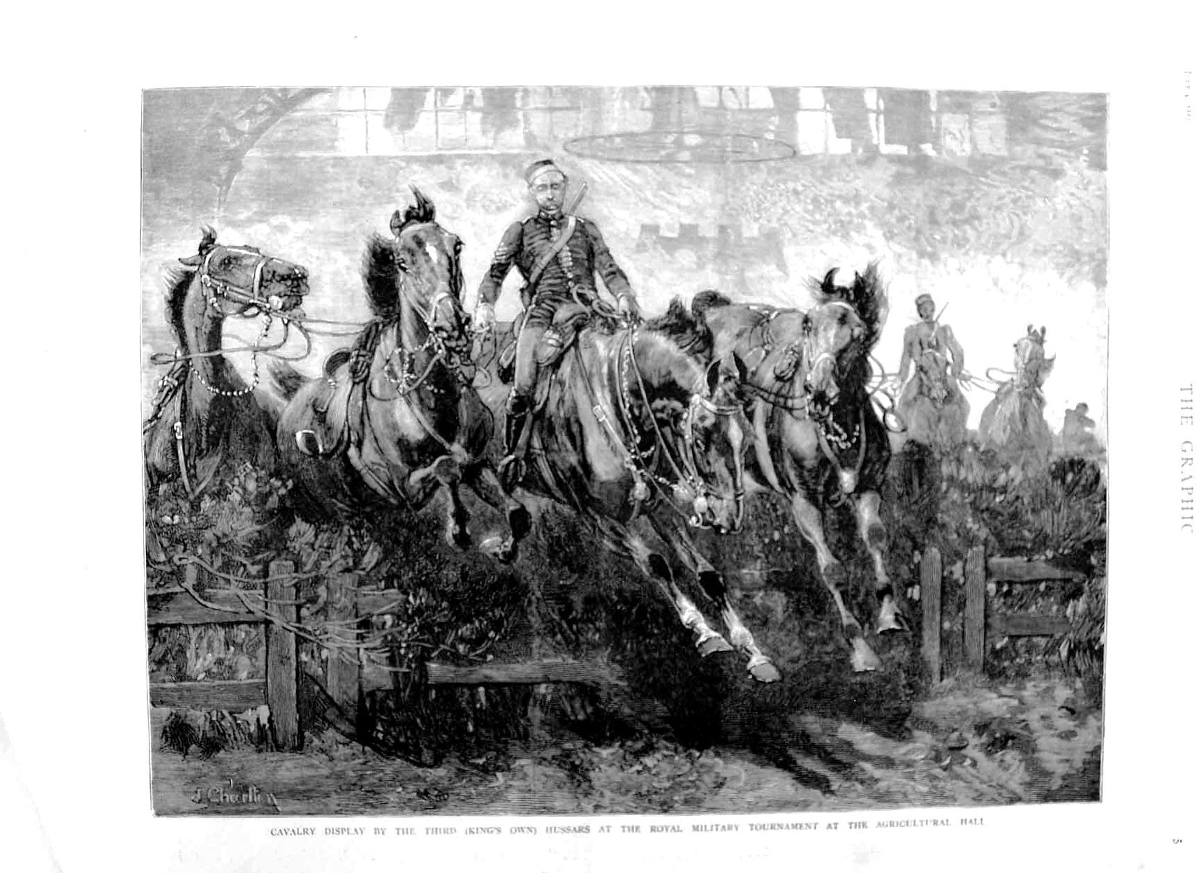 Old Antique Print 1885 Cavalry Hussras Military Tournament Agricultural 19th