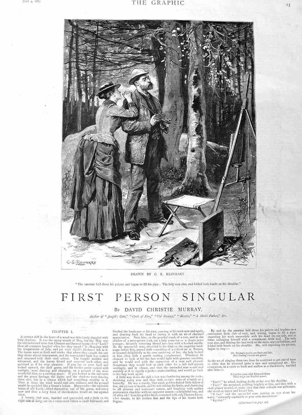 Original Old Antique Print 1885 Illustration Story Man Artist Painting Woods