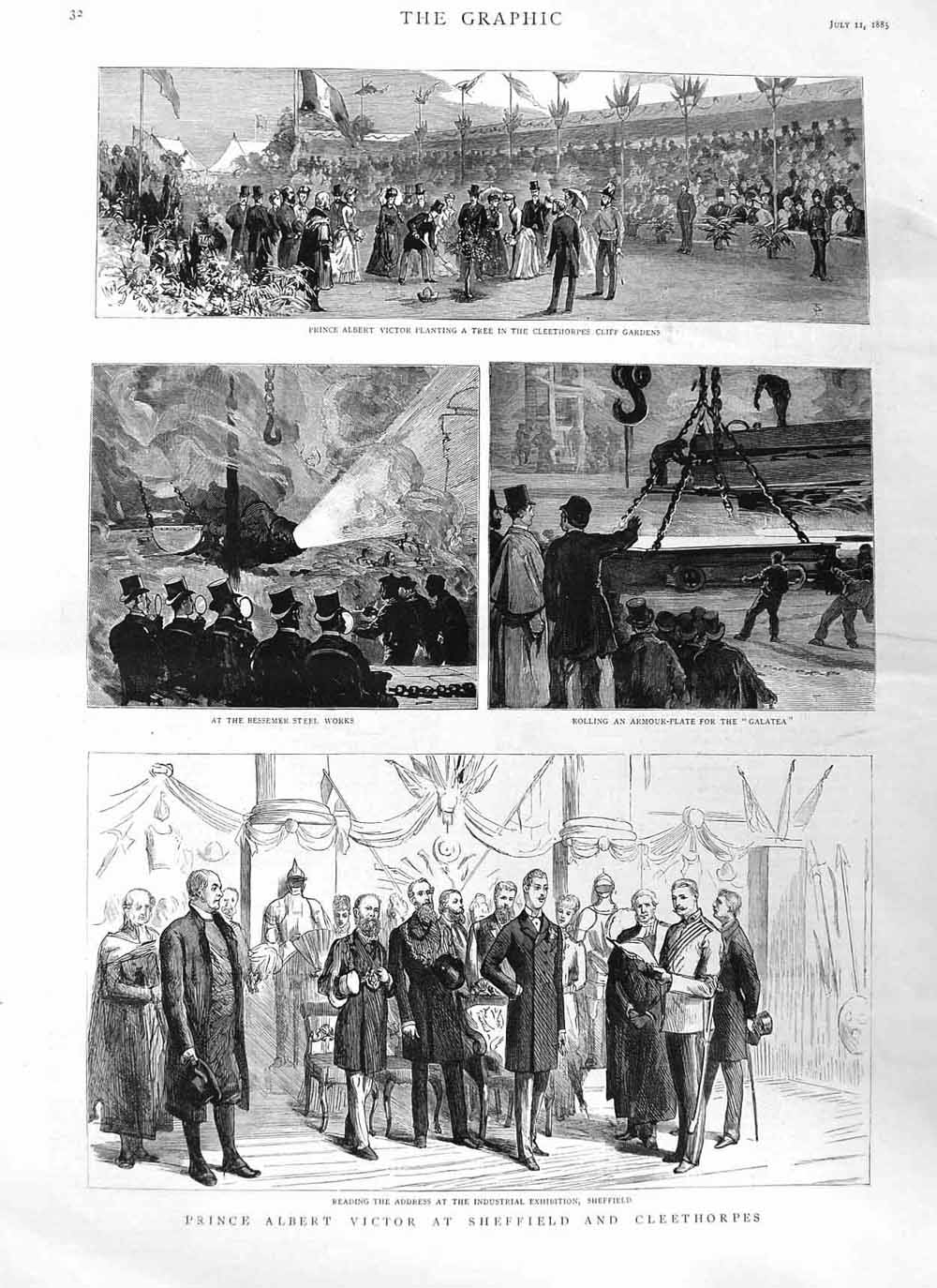 Original Old Antique Print 1885 Prince Albert Victor Sheffield Cleethorpe 19th