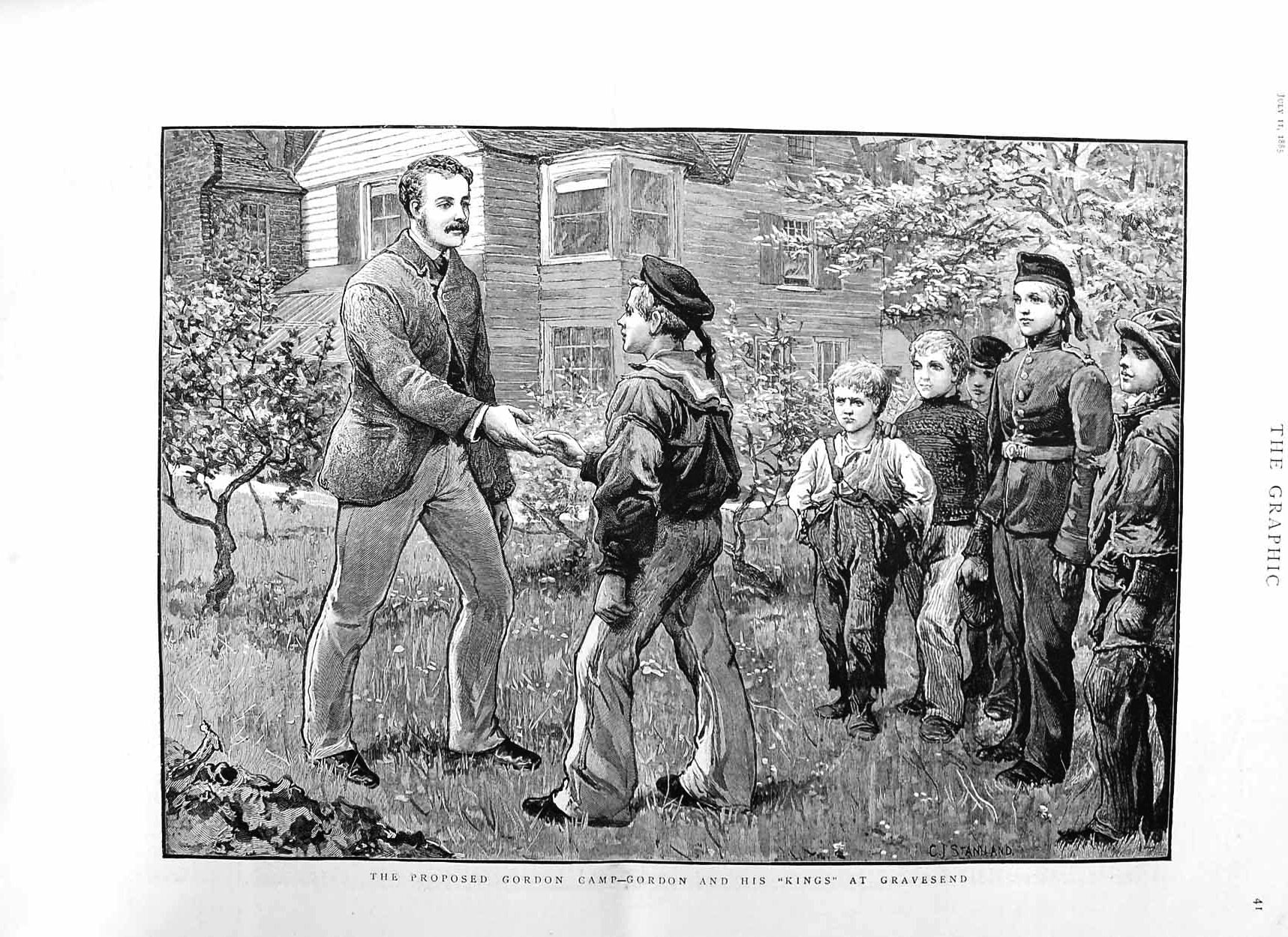 Original Old Antique Print 1885 Gordon Camp Children Gravesend Boys Fine Art
