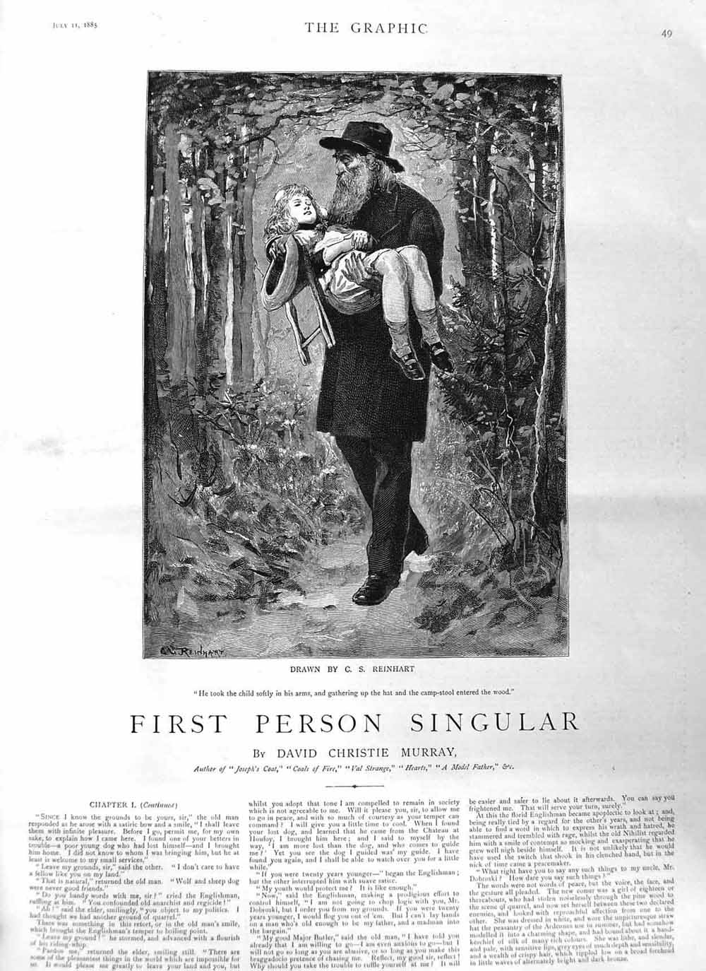 Original Old Antique Print 1885 Illustration Story Man Carrying Little Girl