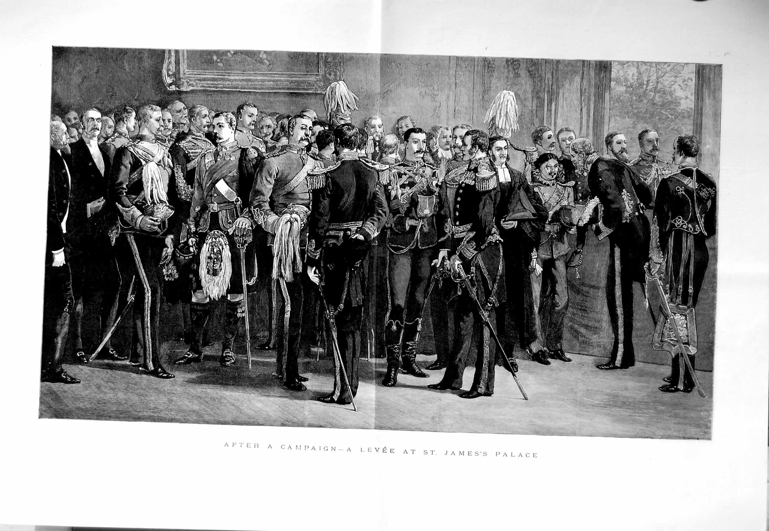 Original Old Antique Print 1885 Siers Officers War Levee St. James'S Palace 0