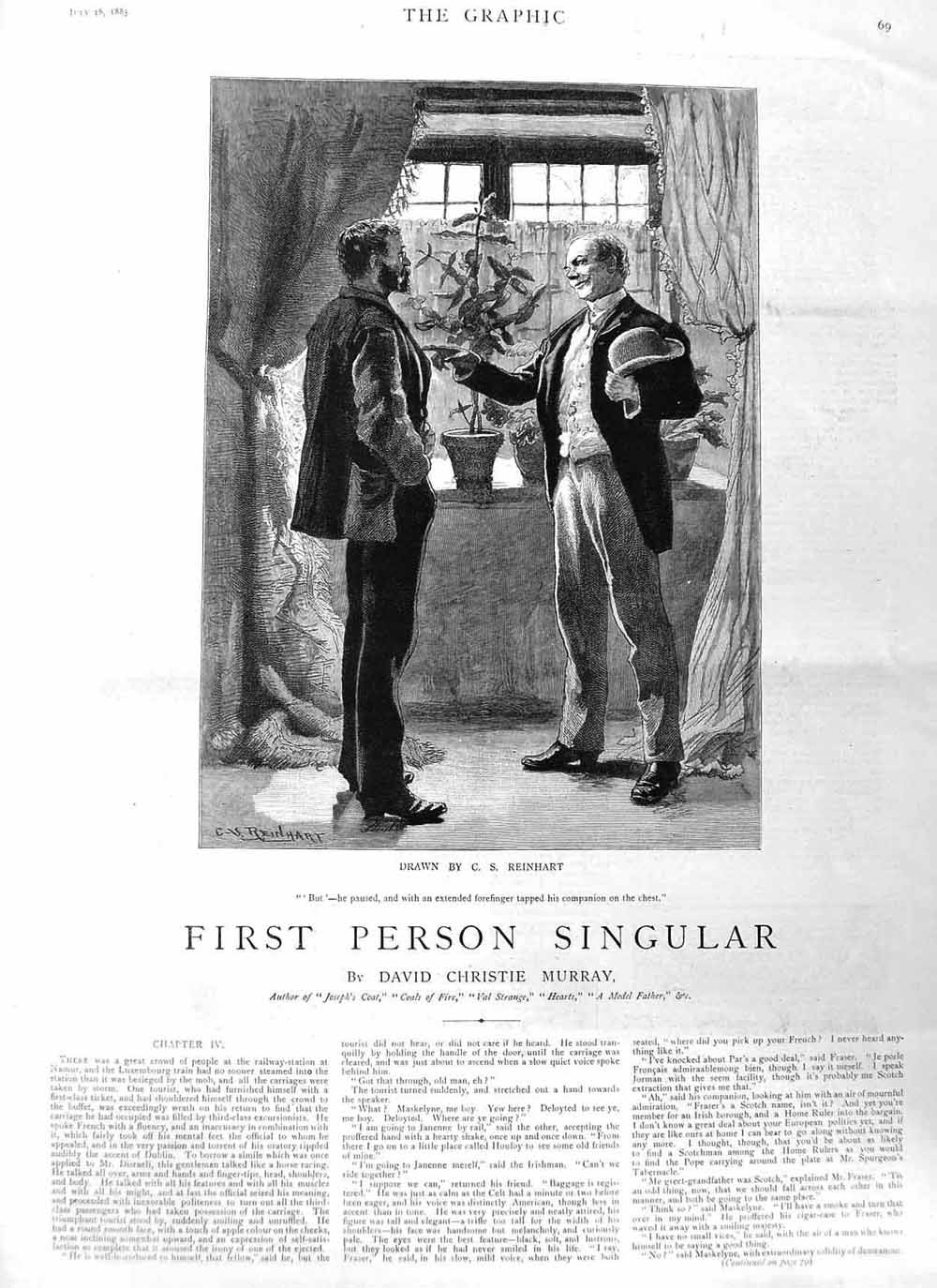 Original Old Antique Print 1885 Illustration Story Men Meeting Reinhart 19th