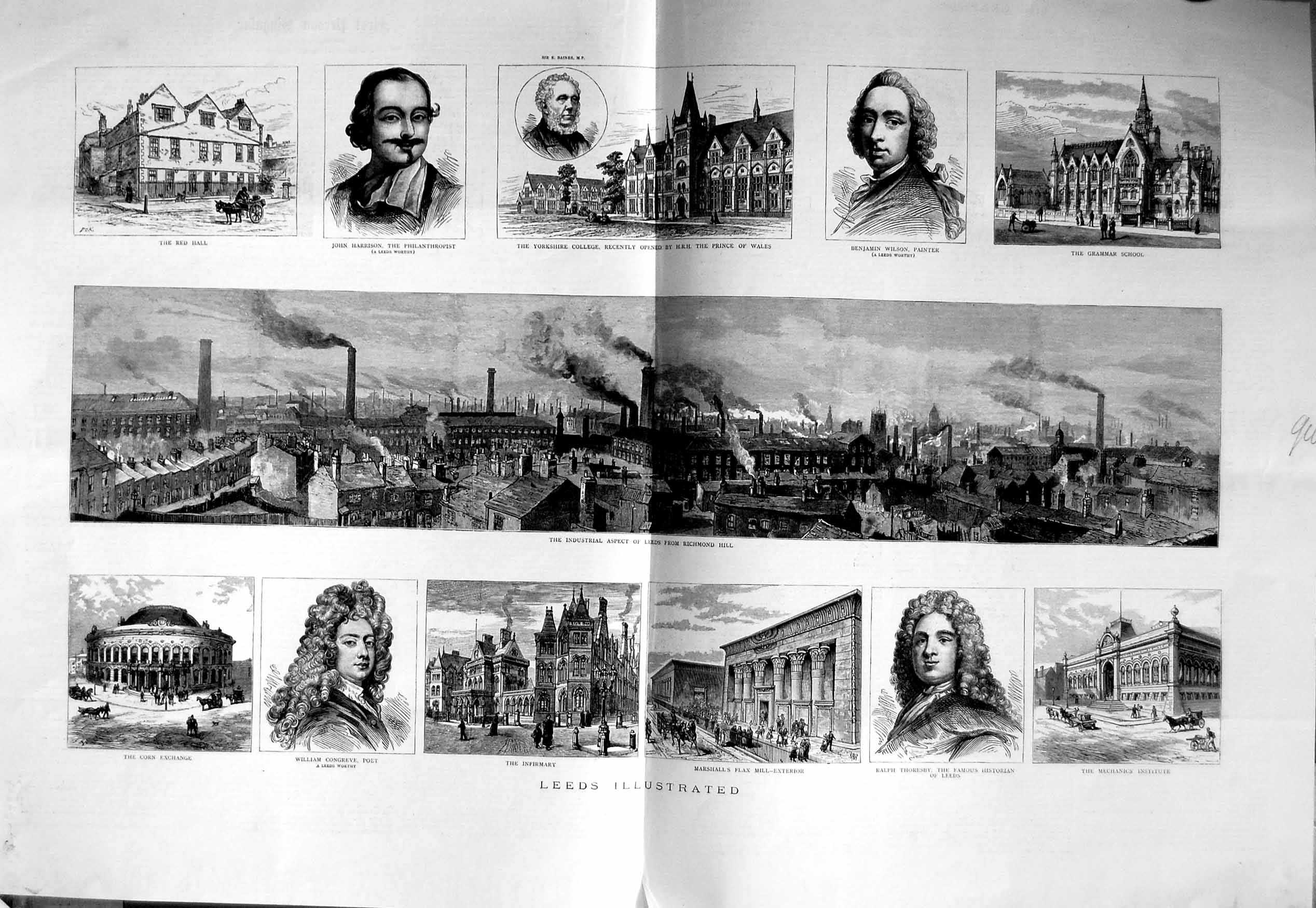 Original Old Antique Print 1885 Leeds Thoresby Flax Mill Roundhay Park 19th