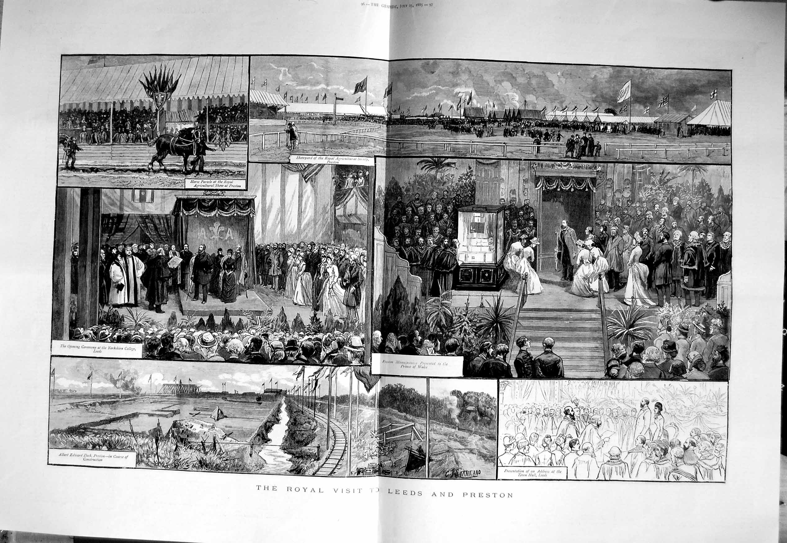 Antique Old Print 1885 Royal Visit Leeds Preston Prince Wales Albert Dock 0 19th