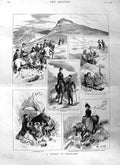 Original Old Antique Print 1885 Picnic Scotland Grace Doleful Brown Mountains