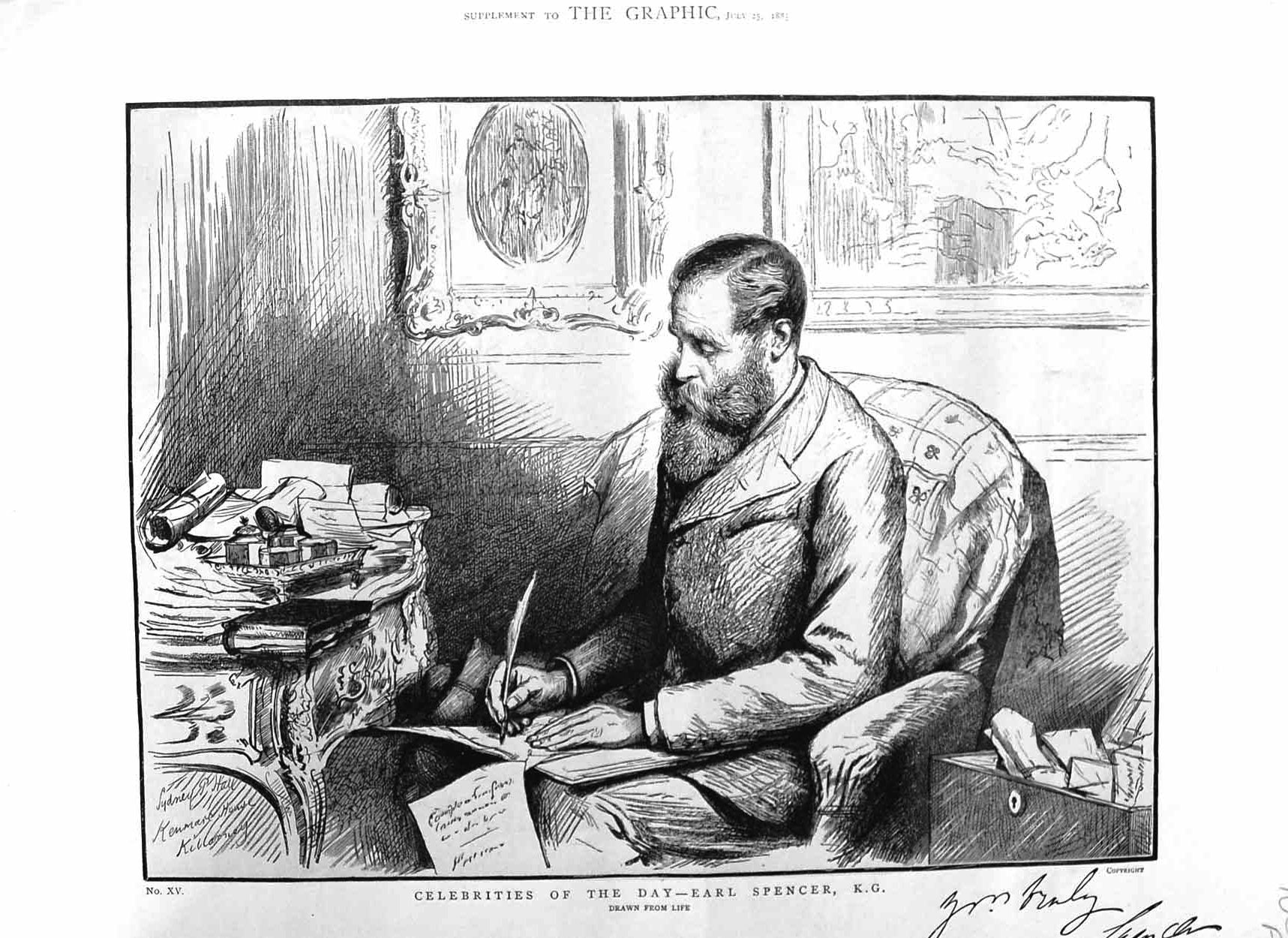 Original Old Antique Print 1885 Portrait Earl Spencer Man CelebrityVictorian