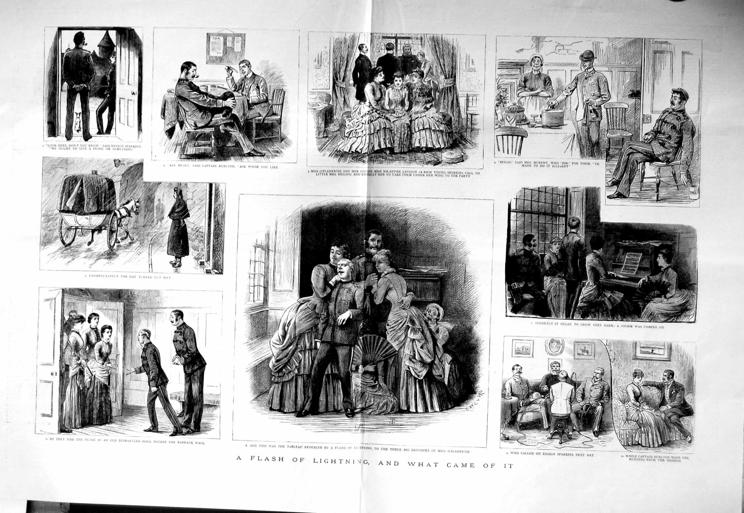 Old Antique Print 1885 Miss O'Flahertie Levison Flash Lightning Burlton 19th