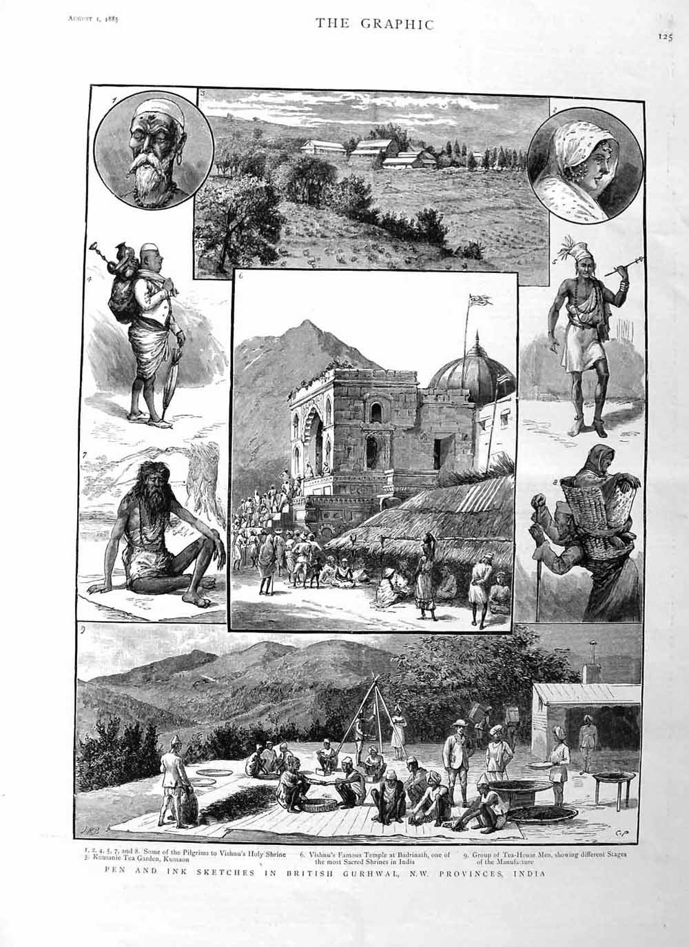 Original Old Antique Print 1885 British Gurhwal Provinces India Kumaon Ba 19th