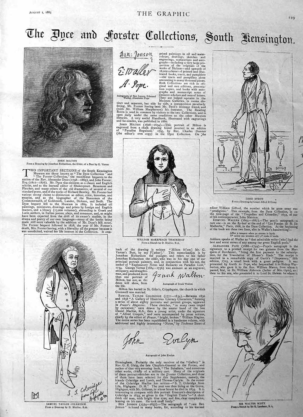 Original Old Antique Print 1885 Lord Byron Walter Scott Milton Thackeray 19th