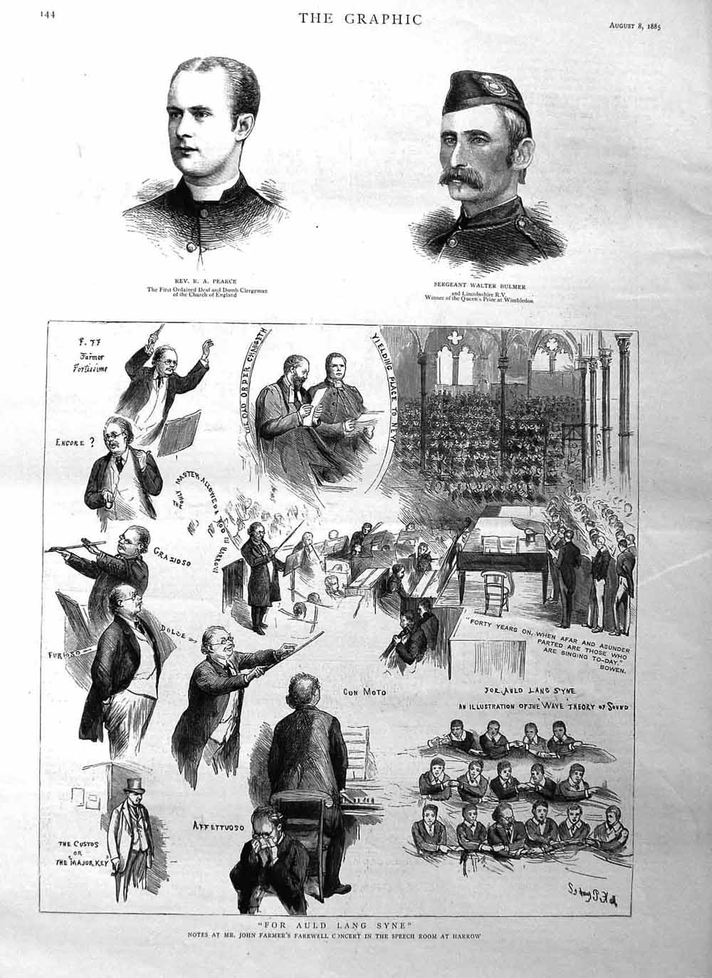 Original Old Antique Print 1885 Pearce Bulmer Lang Syne John Farmer Concert 19th