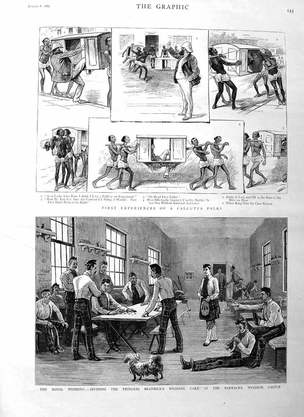 Old Antique Print 1885 Wedding Princess Beatrice Windsor Calcutta Palki 19th