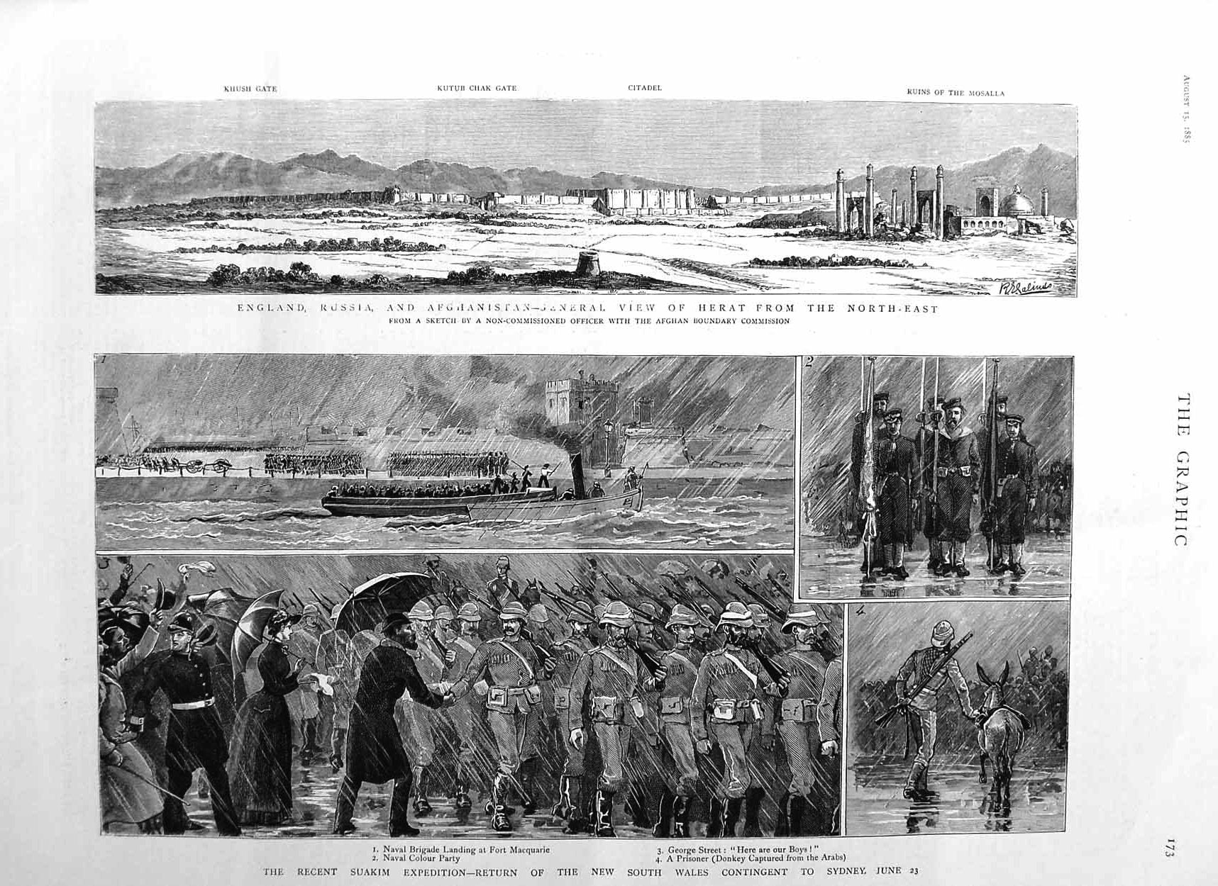 Original Old Antique Print 1885 Suakim War Fort Macquarie Heart Khush Citadel