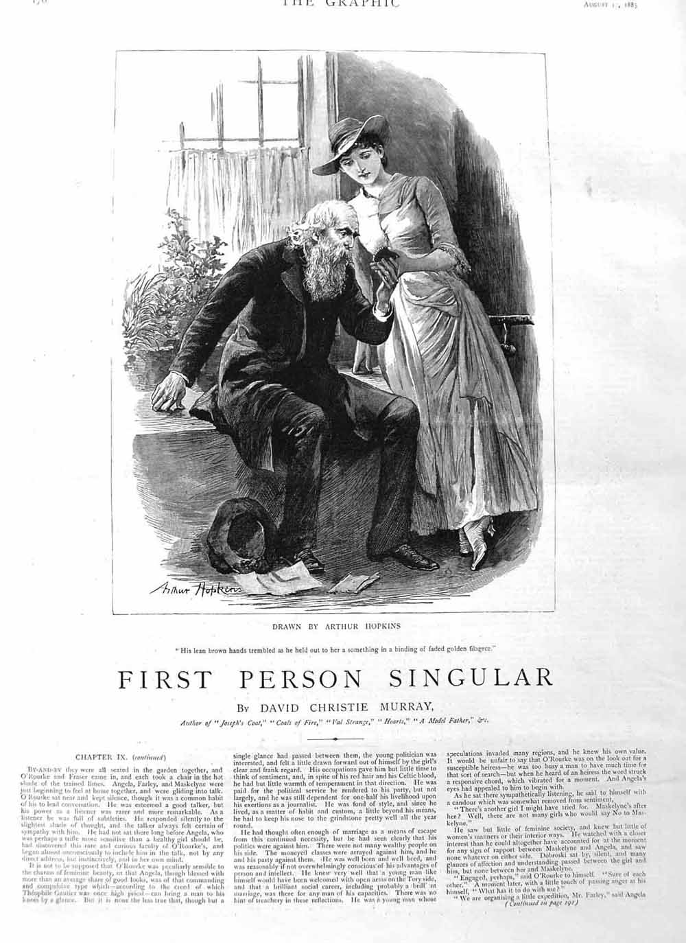 Original Old Antique Print 1885 Illustration Story Man Lady Filagree Fine Art