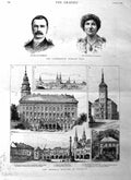 Original Old Antique Print 1885 Kremsier Archbishop Palace Earl Lauderdale Lady