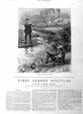 Original Old Antique Print 1885 Illustration Story Men Fly Fishing Ri Victorian
