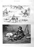 Old Antique Print 1885 India Ravine Deer Stalking Little Boy Dying Calf 19th