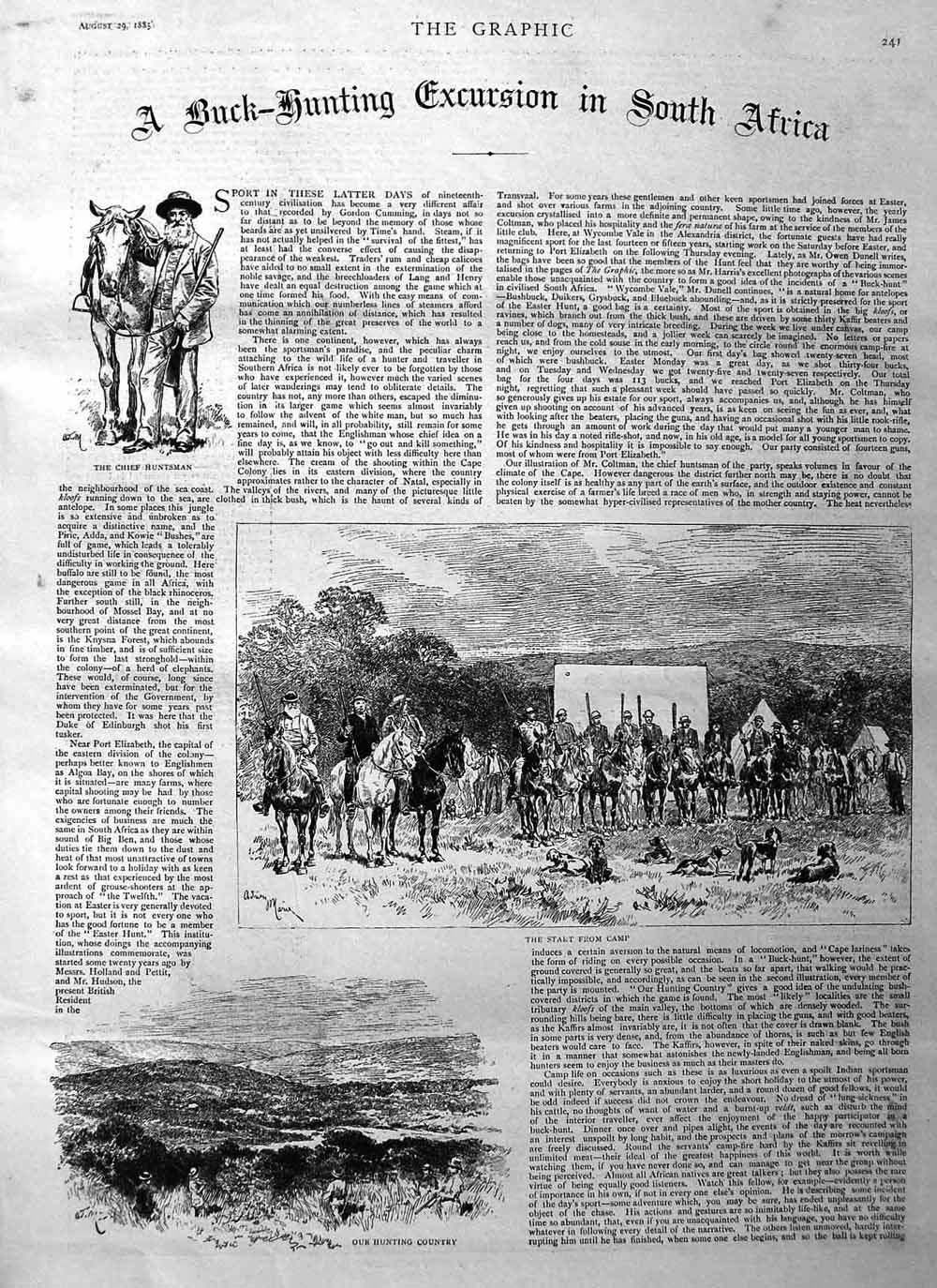 Original Old Antique Print 1885 Buck Hunting South Africa Tiffin Bush Huntsman